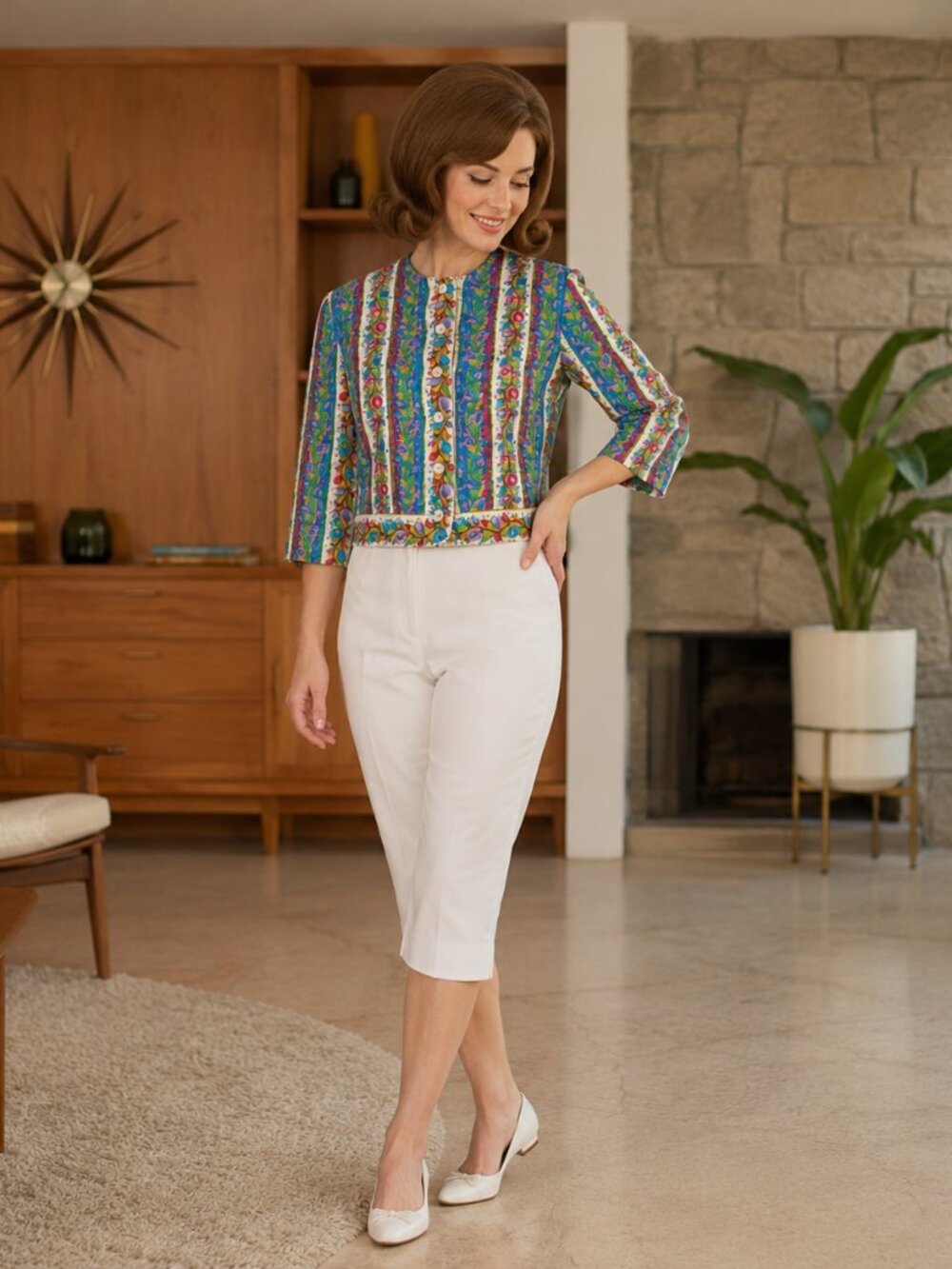 Vtg 50s 60s striped colorful cropped shirt jacket
